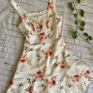 White Floral Ruffles Mini Dress